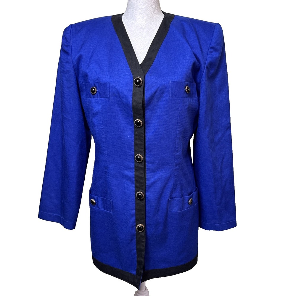 VTG‎ 80s De La Cuesta Royal Blue Power Skirt Suit Set Jacket S Skirt M